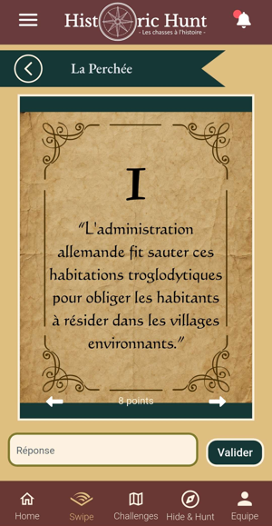 Exemple de swipe sur l'application